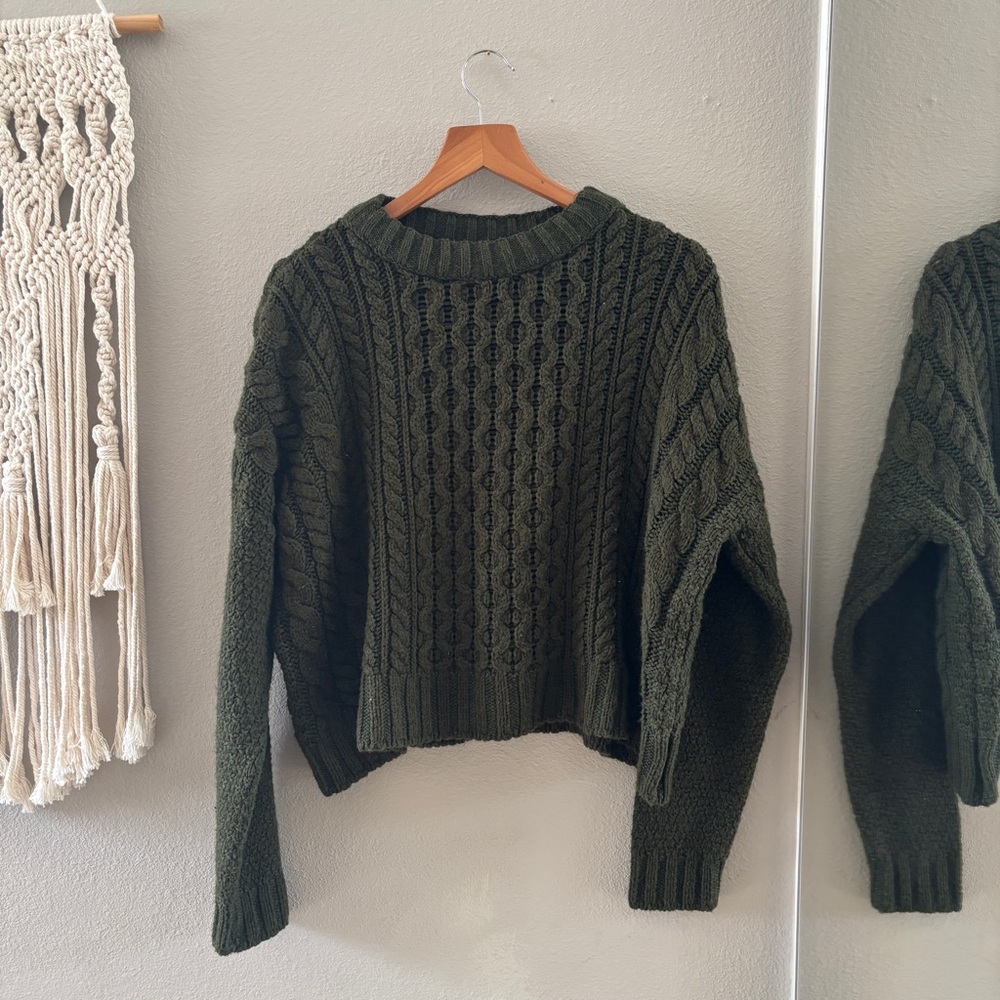 BDG Dark Green Cable Knit Sweater